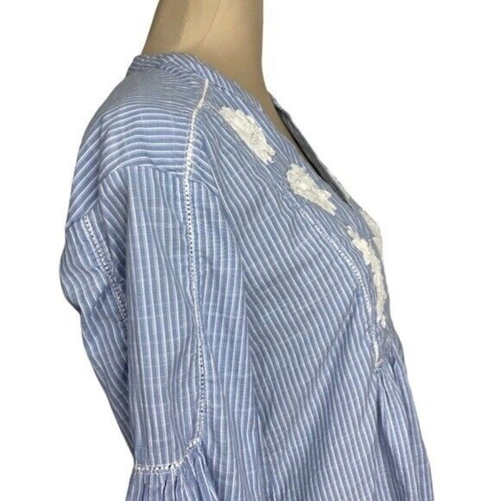 H&M Logg Women’s Top Blouse Size 2 Blue V Neck Bell Sleeves - Picture 8 of 14